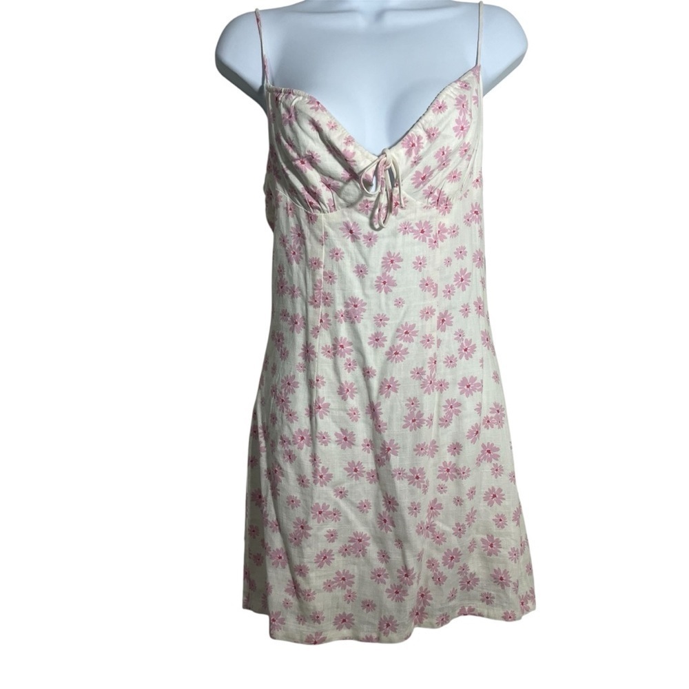 Linen Blend Boho Mini Dress Size Small Lightweight Faerie Floral Baby Pink Lined